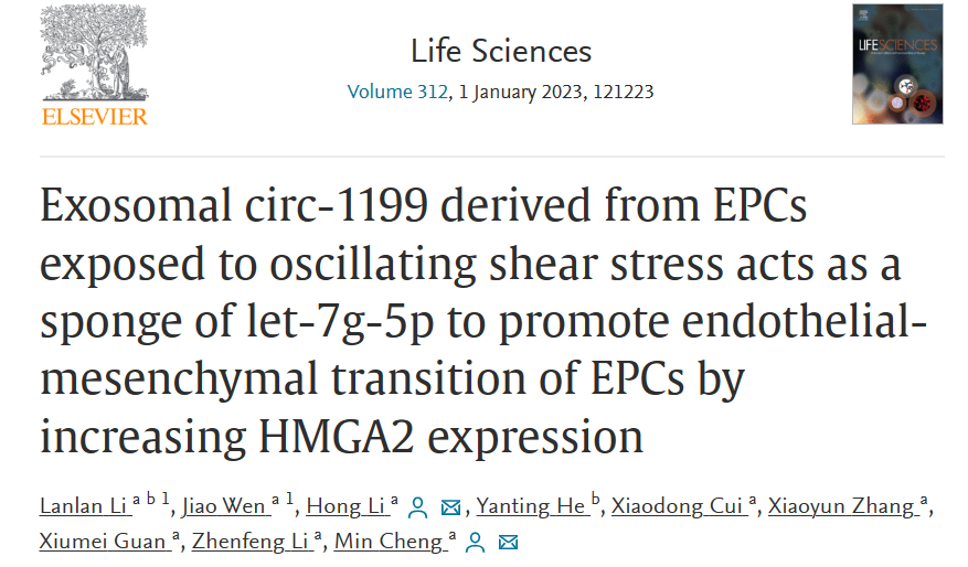 振荡剪切应力诱导的EPCs外泌体circ_1199在EPCs间质转化及病理性血管重构中的作用及机制